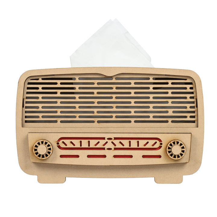 Wooden Radio Shape Tissue Paper Box with Small Tray for Dinning Vanity Counter Tops - The Engraved Store