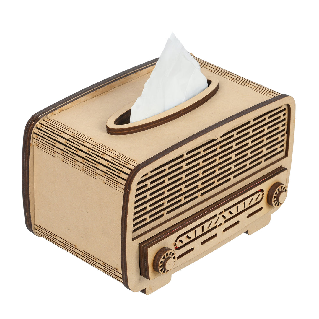 Wooden Radio Shape Tissue Paper Box with Small Tray for Dinning Vanity Counter Tops - The Engraved Store