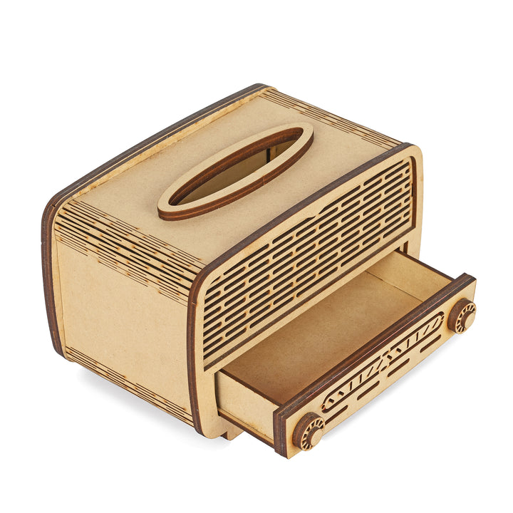 Wooden Radio Shape Tissue Paper Box with Small Tray for Dinning Vanity Counter Tops - The Engraved Store