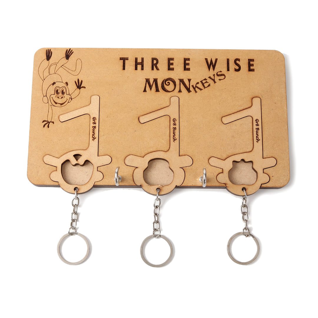 Three Wise Monkey - Wooden Keychain Holder